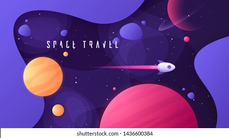 Vector illustration on the topic of outer space, interstellar travels, universe and distant galaxies.