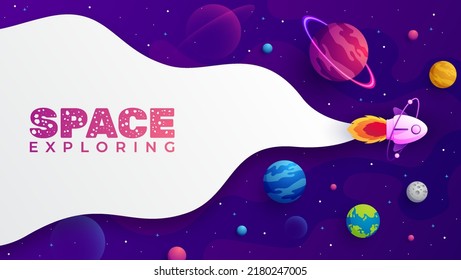 Vector illustration on the topic of outer space, interstellar travels, universe and distant galaxies. 