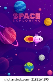 Vector illustration on the topic of outer space, interstellar travels, universe and distant galaxies. 