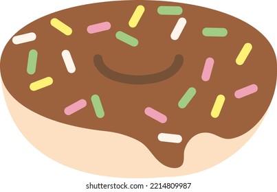 Vector illustration on transparent background, of a donut with chocolate glaze and colored sprinkles. Fast food and calories. Unhealthy food. Delicious sweets for breakfast.