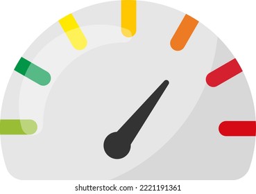 Vector illustration on transparent background of a clock, needle marking speed or weight. Analog dial of a clock marking red numbers.