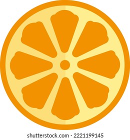 Vector illustration on transparent background of an orange. Half of an orange where you can see the dough and the seeds. Slice of tropical fruit. Healthy food and diet. Citrus, vitamin C and natural j
