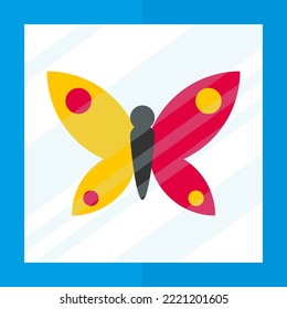 Vector illustration on transparent background of a butterfly. Stuffed butterfly in a glass box. Study of insects, entomology.