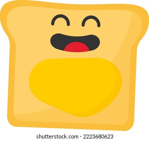 Vector illustration on transparent background, of a toast with butter. Happy toast and cheerful breakfast. Butter on bread.