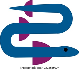 Vector illustration on transparent background, of an eel, sea moray eel, electric eel. Sea animal and snake.