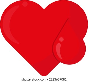 Vector illustration on transparent background, of a red heart, with a drop of blood. Donation of blood and love.