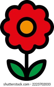 Ilustración vectorial sobre el fondo transparente de un icono de flor roja. Planta ornamental de jardín. Cultivación y crecimiento de flores.