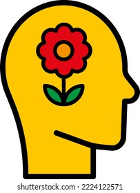 Vector illustration on transparent background, silhouette icon of a human face profile with a flower. Positive thoughts, peace and mental balance. Psychology. Think of nature.