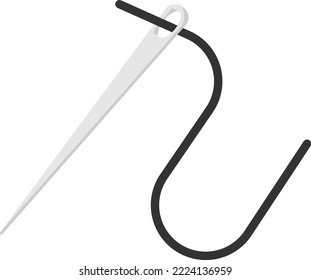 Vector illustration on transparent background, of a hand sewing needle, sewing and seamstress, tailor. Fashion and design. Repair tissues. Spike a needle.