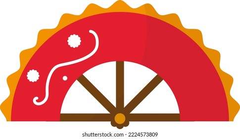 Vector illustration on transparent background, of a traditional Spanish fan. Traditional flamenco fan made of red fabric with white embroidery.