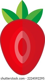 Ilustración vectorial sobre fondo transparente, de una fresa. Fresa cortada por la mitad mostrando las semillas. Fresa, comida saludable. Decoración de postres.
