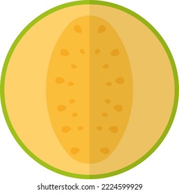 Vector illustration on transparent background, of half a melon. Sweet, fresh tropical fruit. Healthy food.