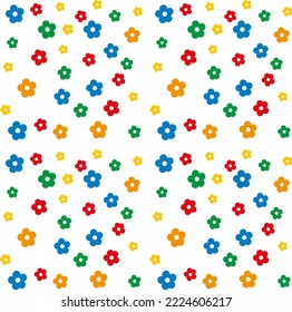 Vector illustration on transparent background, pattern background of small colored flowers. Decorative flowers of various colors. Festive pattern and motif for wrapping paper.