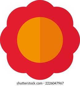 Vector illustration on transparent background, flower icon in flat style, simple flower with red petals and yellow center, flower pollen.