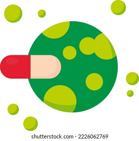 Vector illustration on transparent background, of an antibiotic. Penicillin. Capsule medicine against bacteria or viruses. Medication effect. Pharmacology.