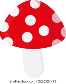 Vector illustration on transparent background, of a red mushroom with white dots. Beautiful red mushroom.