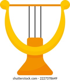 Vector illustration on transparent background, of a golden harp. Three string harp. Musical instrument.