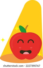 Vector illustration on transparent background, of a happy red apple under a spotlight. Diet and nutrition. Importance of healthy food. Nutritional properties of apples.