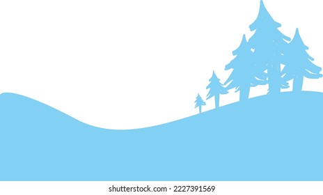 Ilustración vectorial sobre fondo transparente, de paisaje invernal con pinos.
