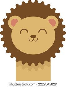 Vector illustration, on a transparent background, a child's drawing of a smiling lion. Lion with mane Happy lion.