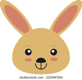 Vector illustration, on a transparent background, a child's drawing of a rabbit smiling. Rabbit or hare, with big ears. Pet animal.