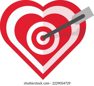 Ilustración vectorial, en un fondo transparente, de un objetivo en forma de corazón. Cupido. Estrategia de amor. Golpear al objetivo. Metas y logros en el amor.