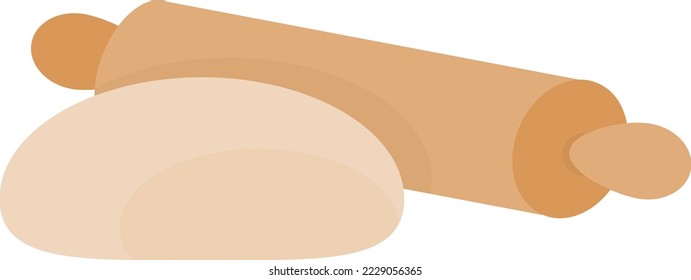 Vector illustration, on transparent background of a rolling pin and bread dough. Knead the bread. Pastry and baking. Pizza dough. Bakery.