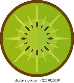 Vector illustration on transparent background, of a green kiwi. Sweet fruit, healthy food and diet.