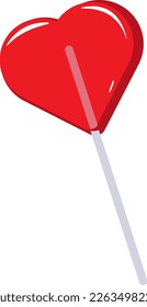 Vector illustration, on transparent background, of heart lollipop. Red strawberry lollipop. Sweet candy.