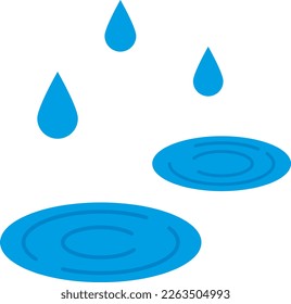 Ilustración vectorial, sobre el fondo transparente del icono de lluvia y charco. Caen gotas de agua. Día lluvioso.