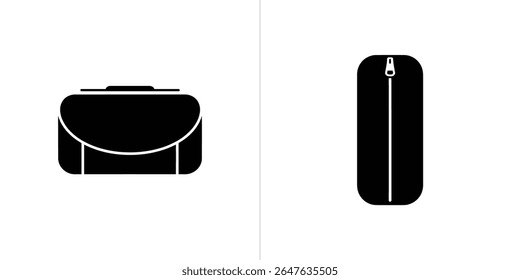 Vektorgrafik auf transparentem Hintergrund mit schwarzer Aktentasche und Reißverschluss. Minimalistische Design-Elemente ideal für verschiedene kreative Anwendungen.