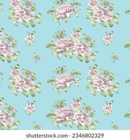 Vector illustration on turquoise background,zigzag rose drawing textile pattern