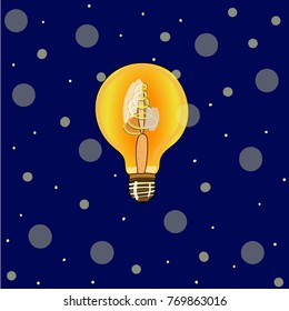 
Vector illustration on which is depicted a luminous light bulb on a blue background with highlights, snowflakes