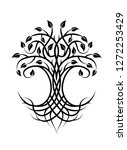 Vector illustration on the white background - a tree with roots and intertwined branches.