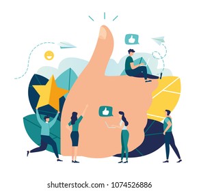 vector illustration on white background. best performance, score five points. people leave reviews and comments that successful work is the highest score, the hand shows the gesture a class vector