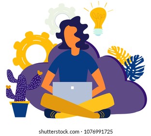vector illustration on white background. creative flat composition. the best work, successful work. girl online assistant at work. promotion in the network. manager at a remote job