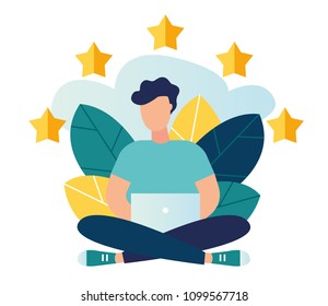 vector illustration on white background. the best estimate of performance, the score of five points. people leave feedback and comments, successful work is the highest score vector