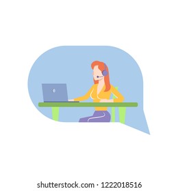 Vector illustration on the white background  - the girl working at the contact center 