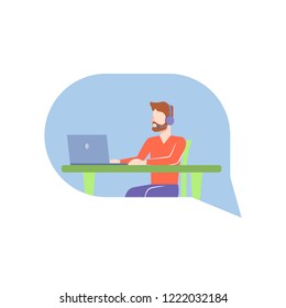 Vector illustration on the white background  - the man working at the contact center 