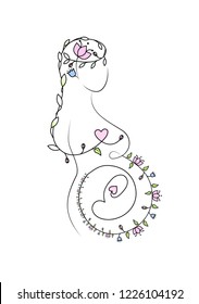 Vector illustration on the white background - a symbol of the pregnant woman with the baby. 