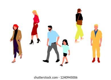 Vector illustration on the white background - modern people. Staffing. Fashionable men and women at fashion week. Group of male and female cartoon characters.