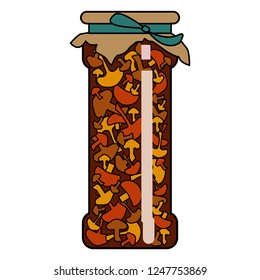 Vector illustration on white background. mushrooms in a glass jar, tied with a ribbon
