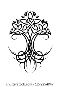 Vector illustration on the white background - a tree with roots and intertwined branches.