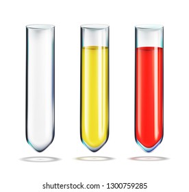 Vector illustration on white background, three test tubes, glass