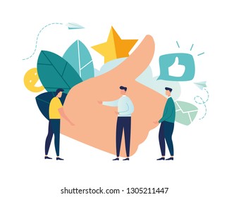 vector illustration on white background. best performance, score five points. people leave reviews and comments that successful work is the highest score, the hand shows the gesture a class - Vector 