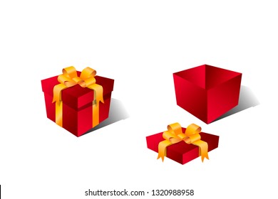 Vector illustration on the white
background - red gift box. Opened and closed.