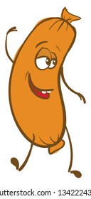 Vector illustration on white background of a a dancing orange happy sausage