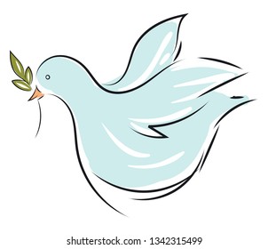 Vector illustration on white background of a light blue dove with an olive branch 