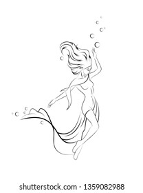 Vector illustration on the white
background - the woman underwater.
