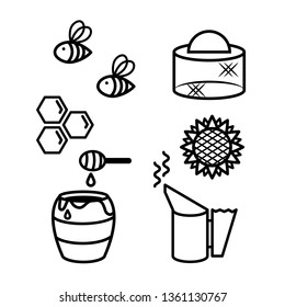 Vector illustration on the white
background - beekeeping set.
